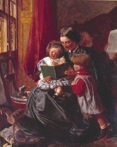 Mother and Children Reading circa 1860 by Arthur Boyd Houghton 1836-1875
